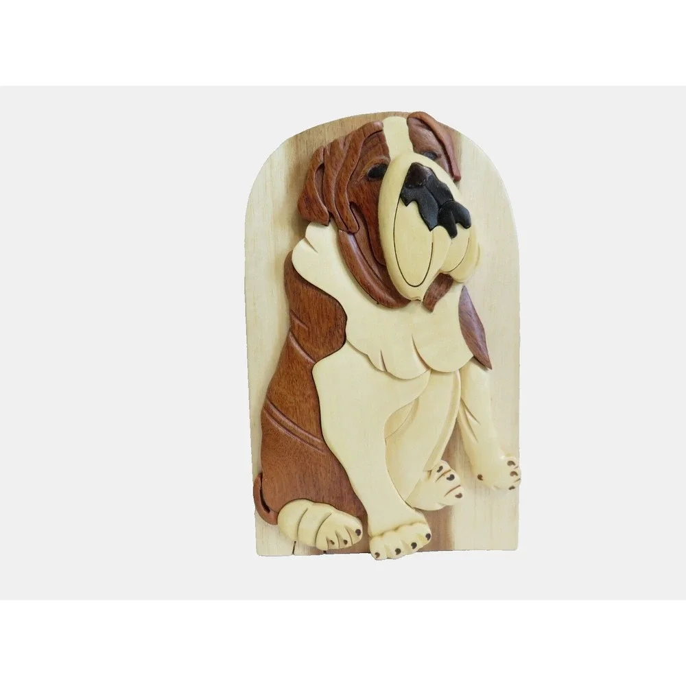 Carver Dan's Hand Crafted Wooden Dog Puzzle‎ Secret Compartment Box BULLDOG
